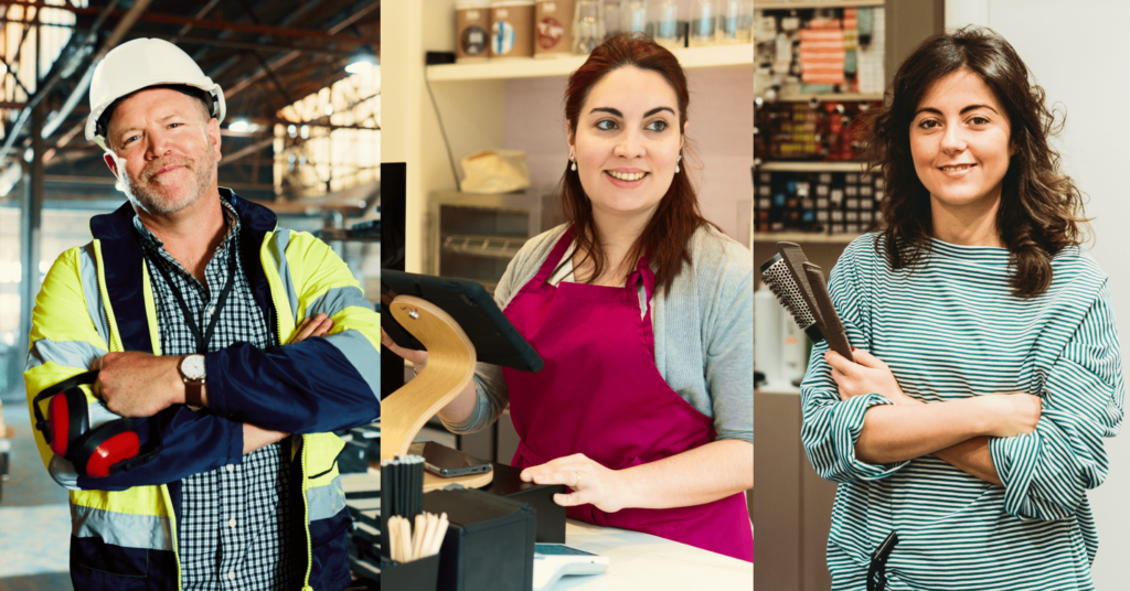 Three small business owners in a workplace setting