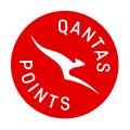 Circular red badge containing Qantas logomark and wording 