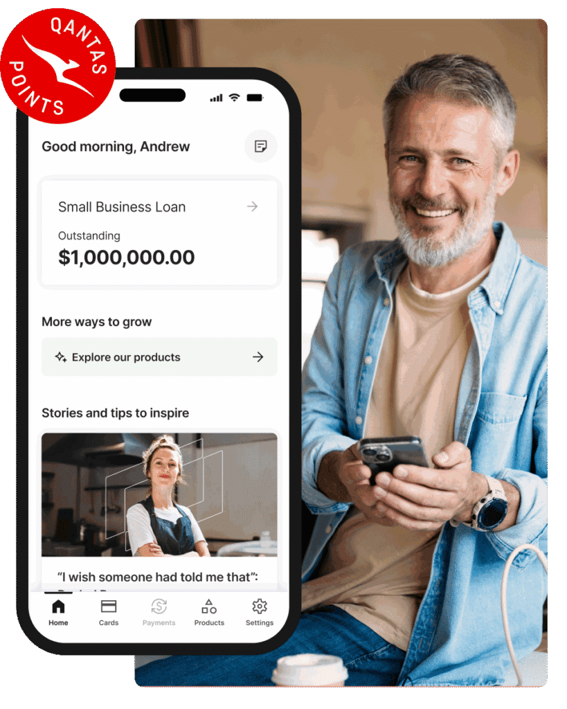 Small business owners in different work environments using mobile phones, alongside a smartphone displaying financial information on a desk