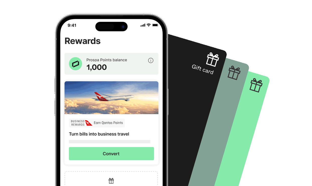 Prospa Rewards platform with gift card graphics