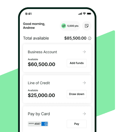 Prospa app on a phone showing account balances and rewards